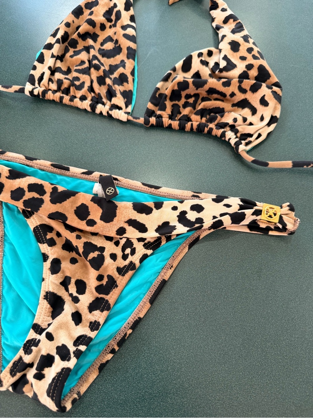 Vix Paula Hermanny Leopard Aqua Triangle Bikini Set - Picture 7 of 16